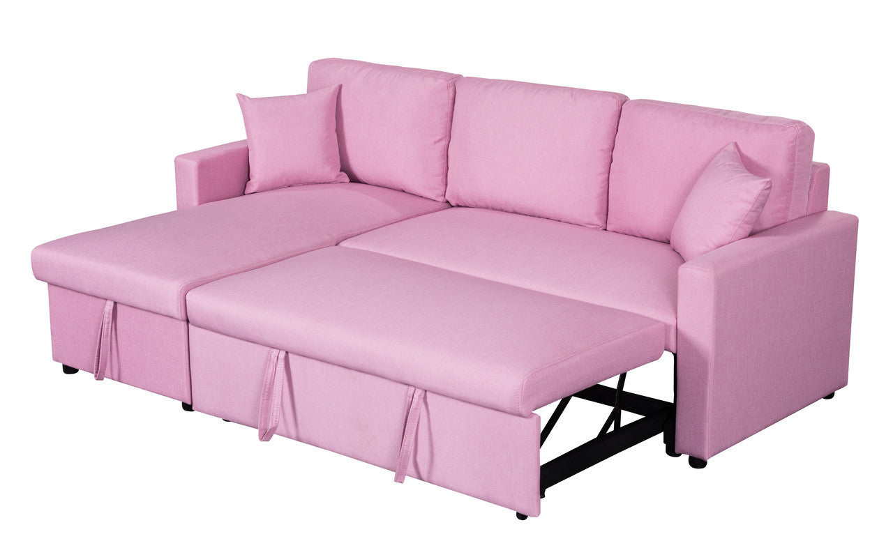 Paisley Pink Linen L Shaped Sleeper Sectional w/ Storage-Sleeper Sectionals-American Furniture Outlet