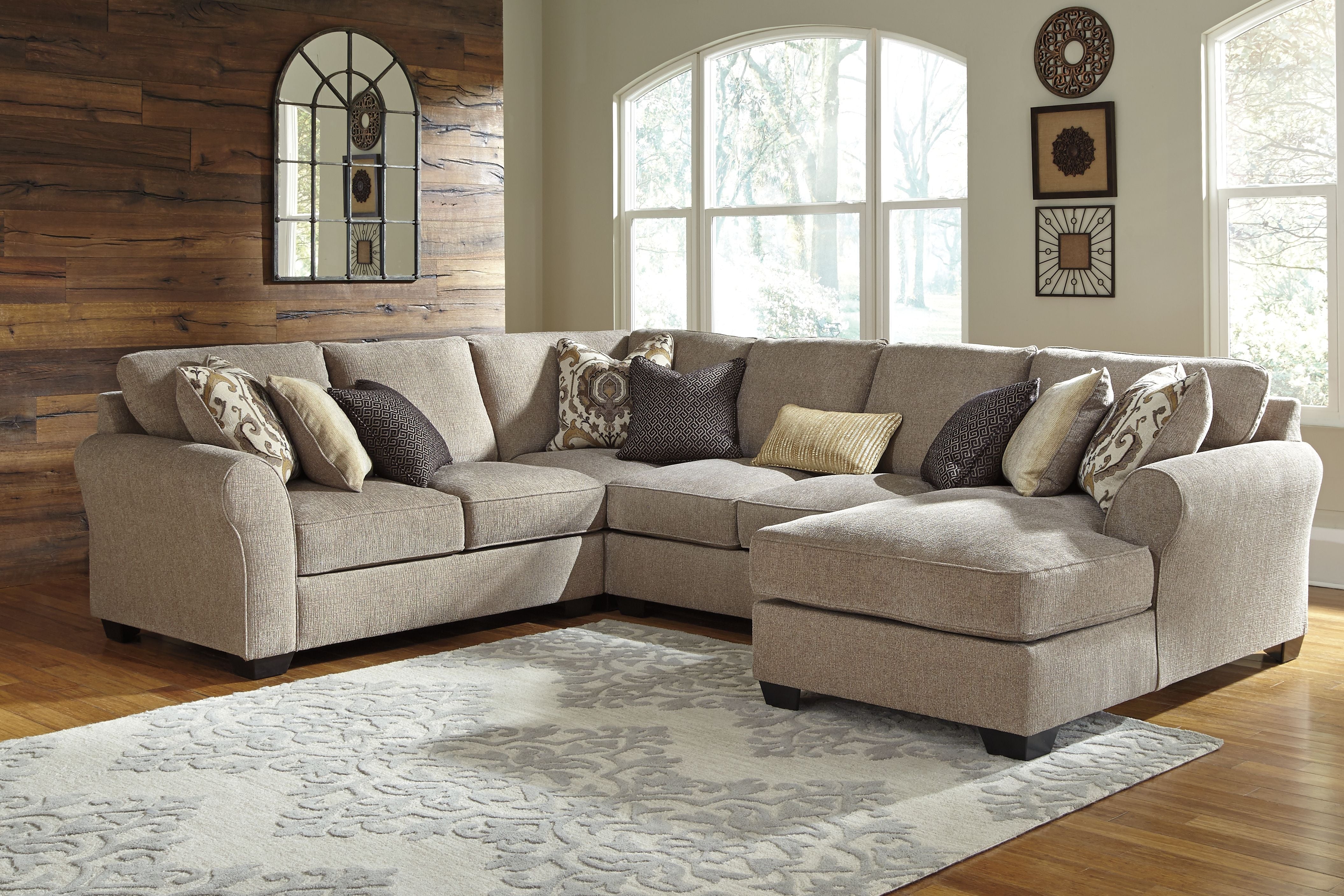 Pantomine Sand Microfiber Brown U Shaped Sectional-Stationary Sectionals-American Furniture Outlet