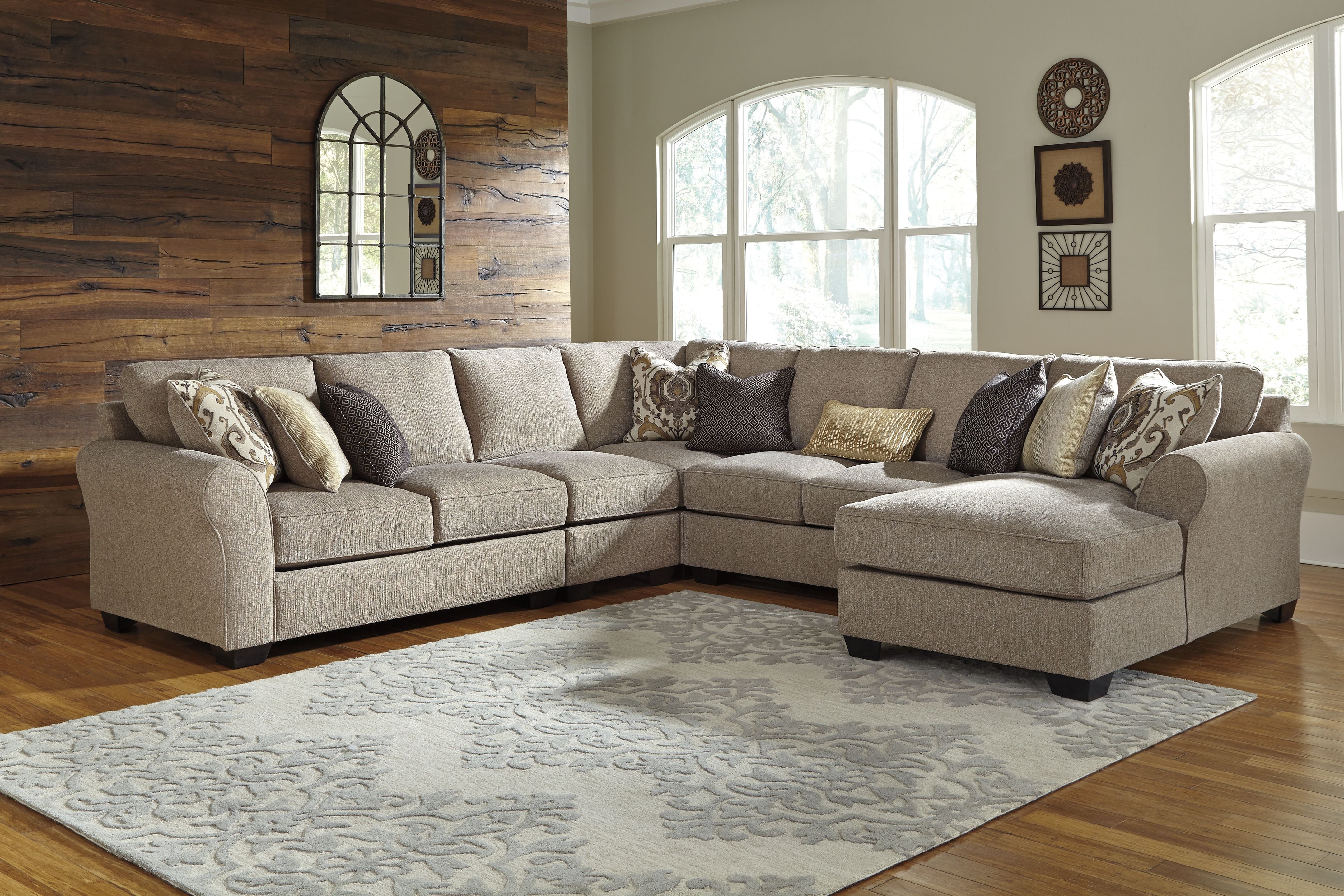 Pantomine Sand Microfiber Brown U Shaped Sectional-Stationary Sectionals-American Furniture Outlet
