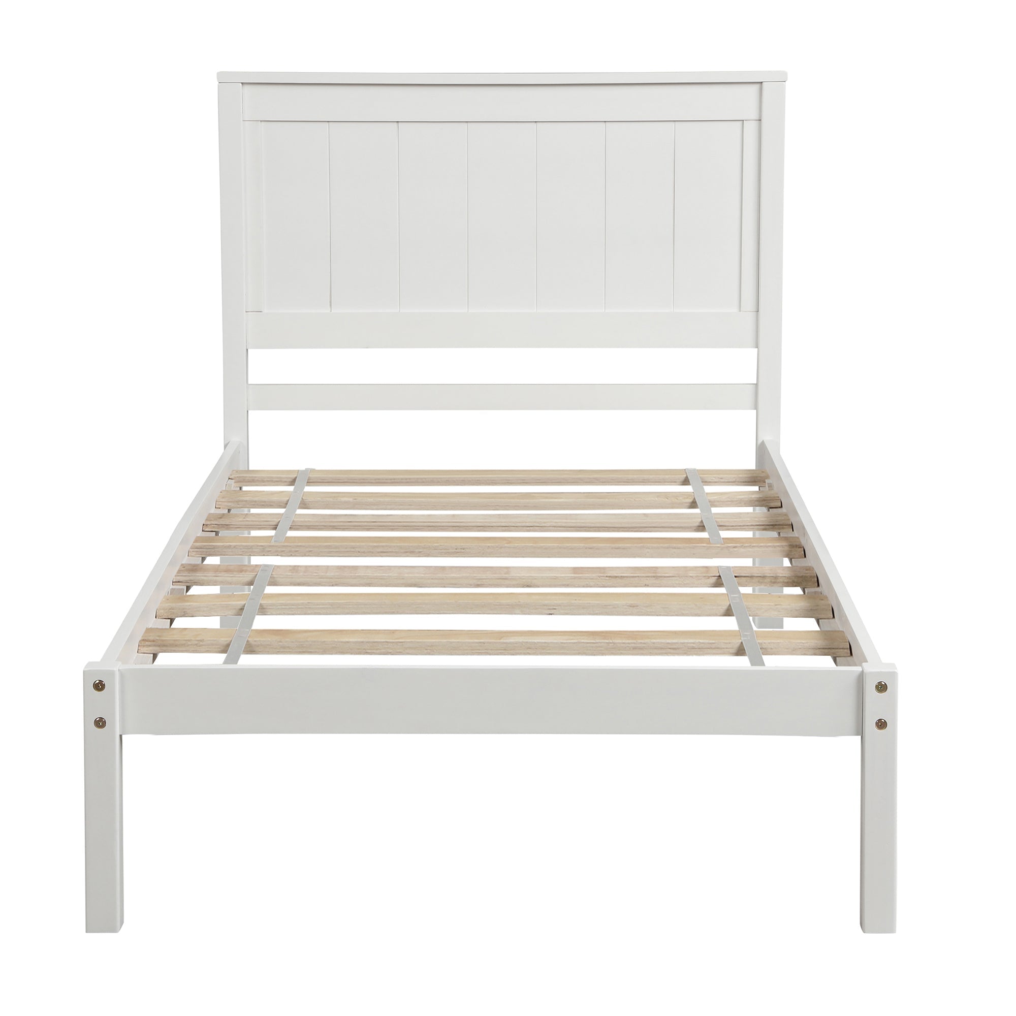 Platform Bed Frame with Headboard | Wood Slat Support | No Box Spring Needed | Twin Size | White Finish