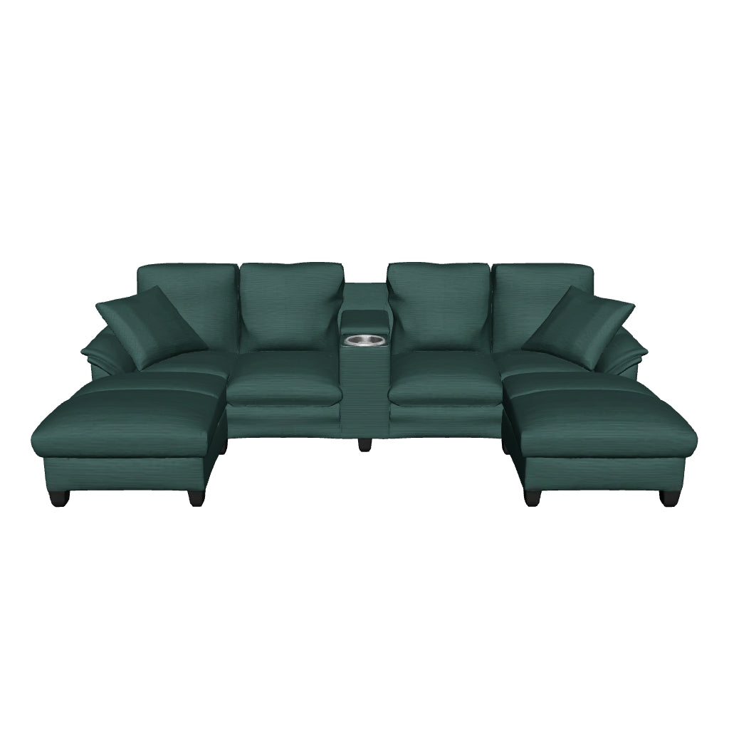 117" Green Corduroy U-Shaped Sectional w/ Storage