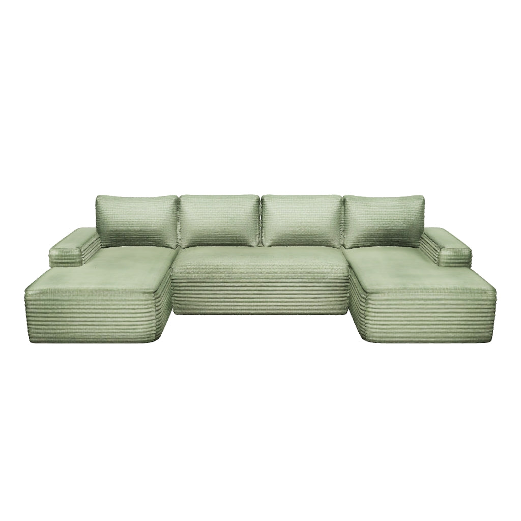 Green 6-Seat U-Shape Corduroy Cloud Sectional