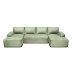 Green 6-Seat U-Shape Corduroy Cloud Sectional