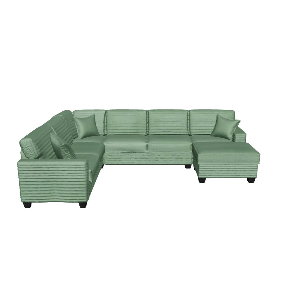 Green Corduroy U-Shaped Sectional 6-Seat