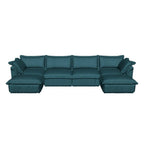Slipcovered Green U Shape Deep Cloud Sectional