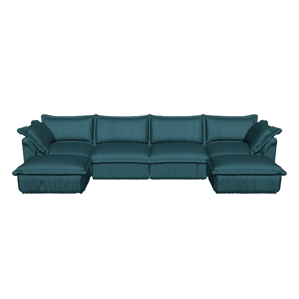 Slipcovered Green U Shape Deep Cloud Sectional