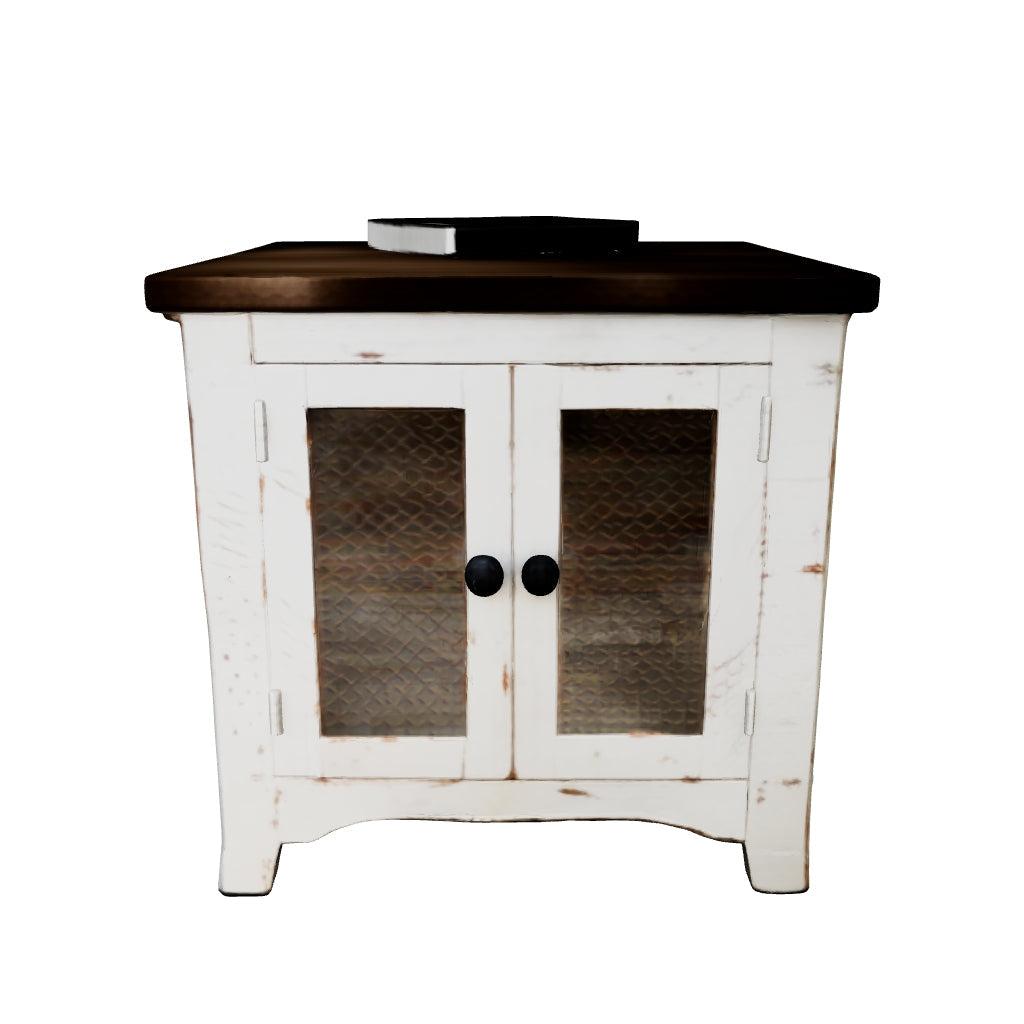 Wystfield - White / Brown - Rectangular End Table - 2 Doors