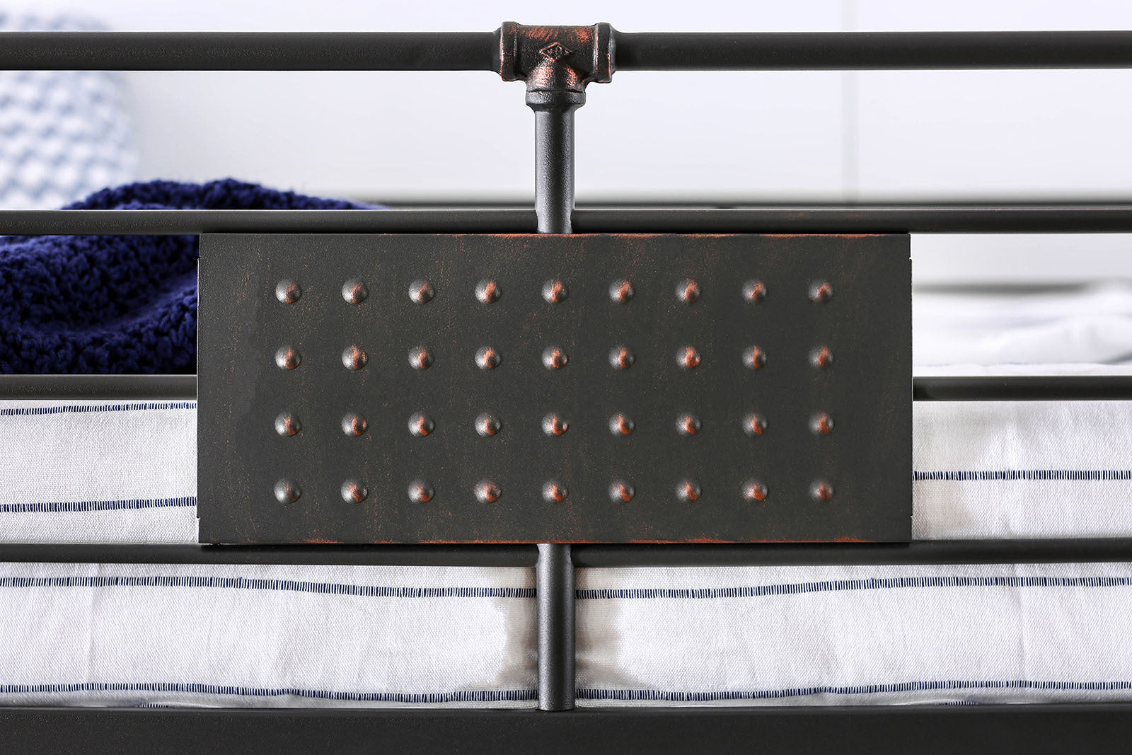 Queen Over Queen Bunk Bed | Industrial Metal Frame | Antique Black | Space-Saving Sleep