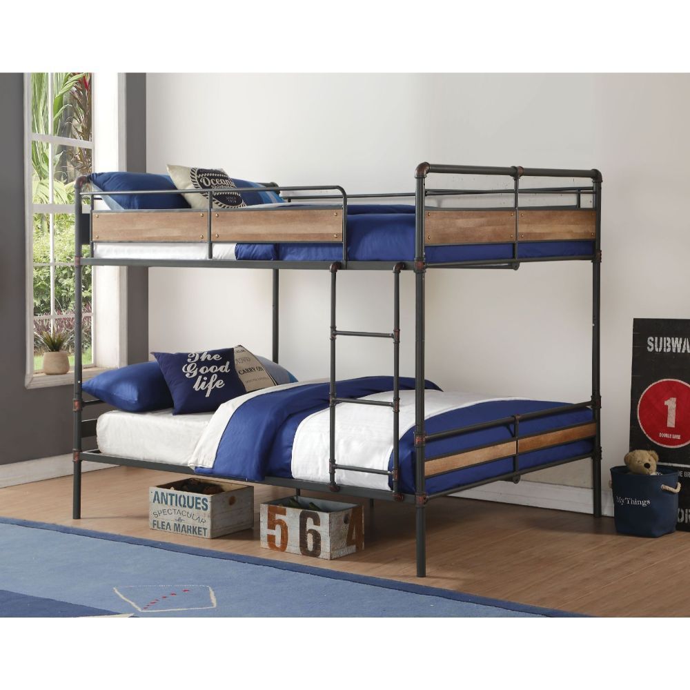 Queen over Queen Bunk Bed | Sandy Black & Dark Bronze Metal | Space-Saving Sleep Solution