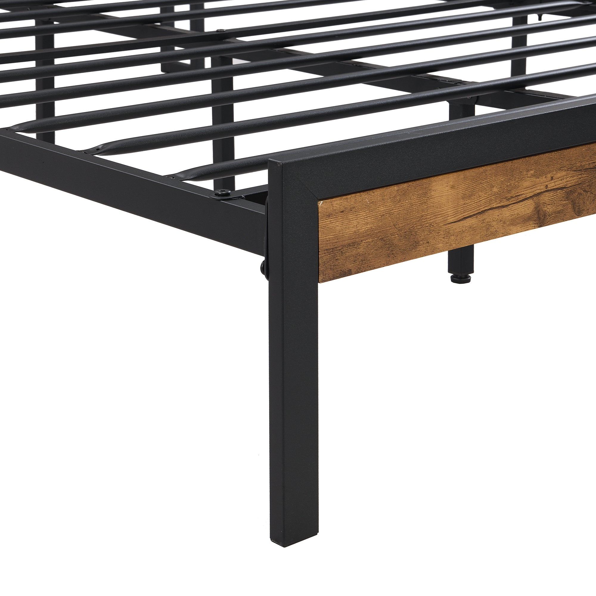 Queen Size Metal Platform Bed Frame with Wooden Headboard & Footboard, USB LINER | No Box Spring | Large Under Bed Storage | Easy Assembly