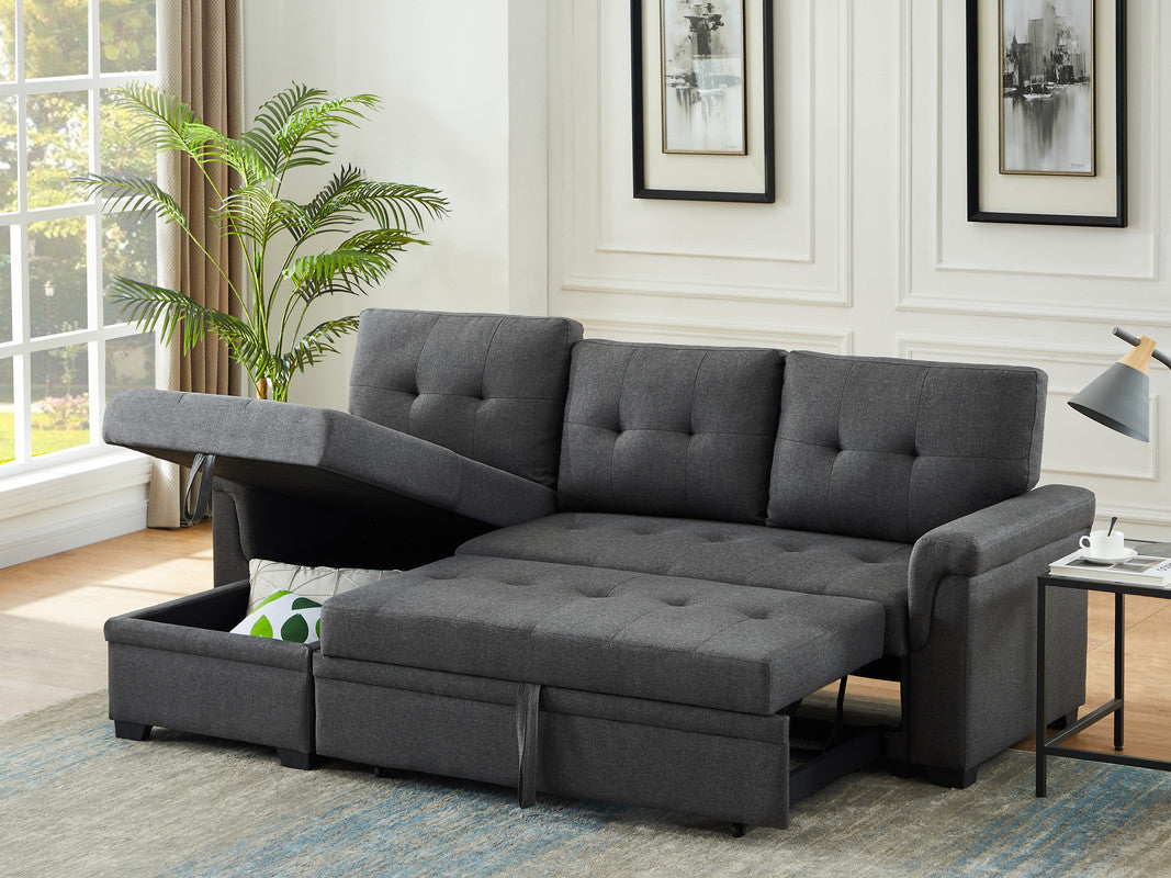 Reversible Sleeper Sectional Sofa w/ Storage Chaise - Dark Gray Linen-Sleeper Sectionals-American Furniture Outlet