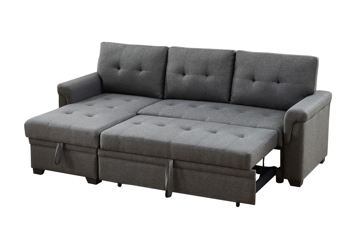 Reversible Sleeper Sectional Sofa w/ Storage Chaise - Dark Gray Linen-Sleeper Sectionals-American Furniture Outlet