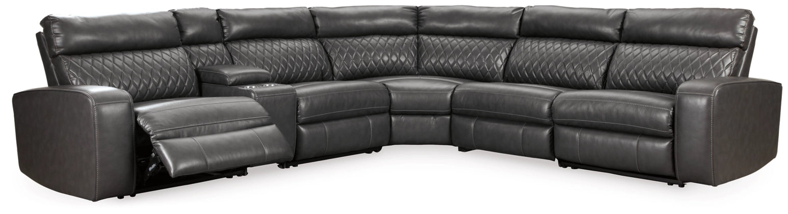 Samperstone Graphite Gray Power Reclining Sectional - Plush Cushions, Modern-Reclining Sectionals-American Furniture Outlet
