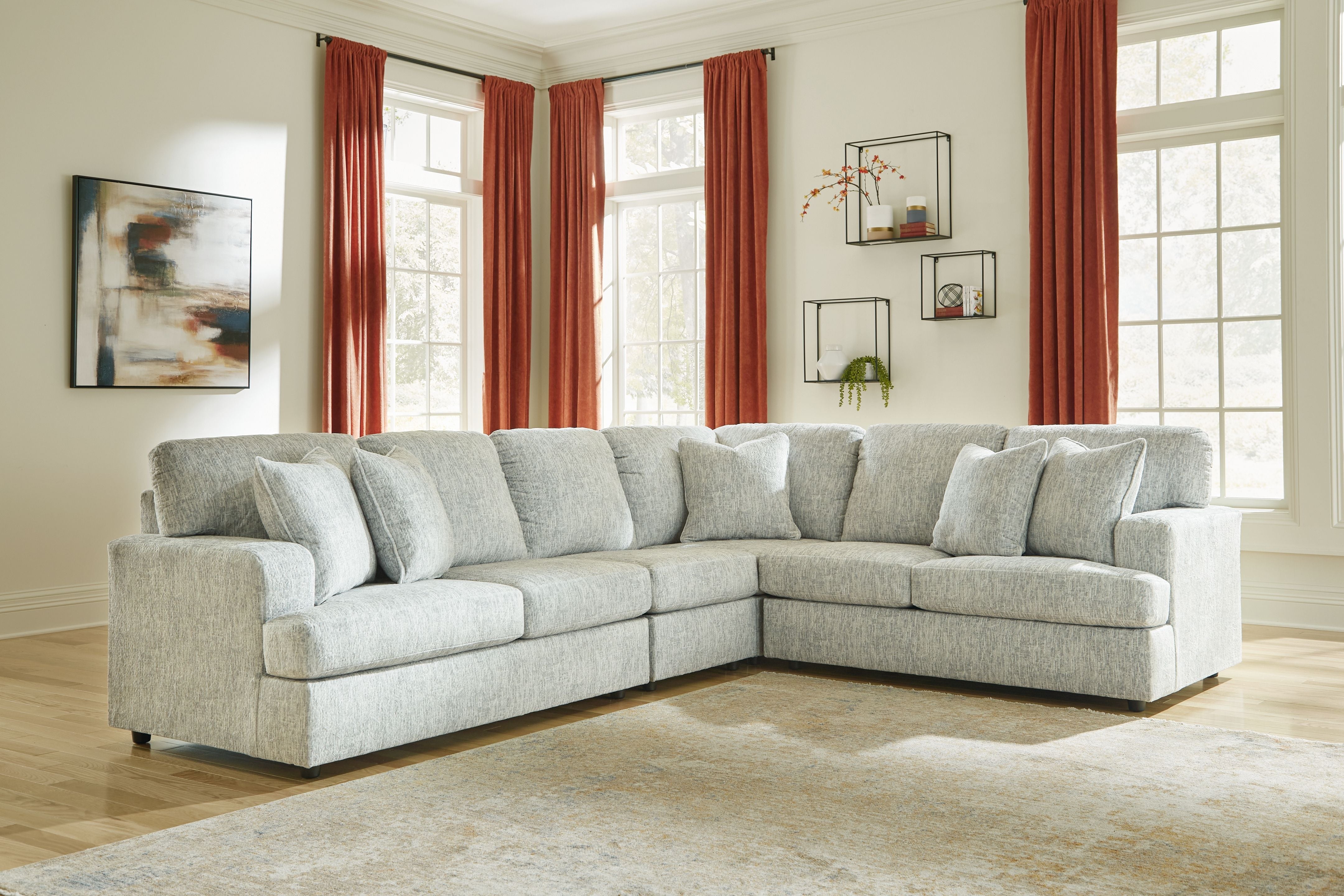 Signature Design by Ashley Playwrite Loveseat Gray Sectional - Comfy, Modern Design-Stationary Sectionals-American Furniture Outlet