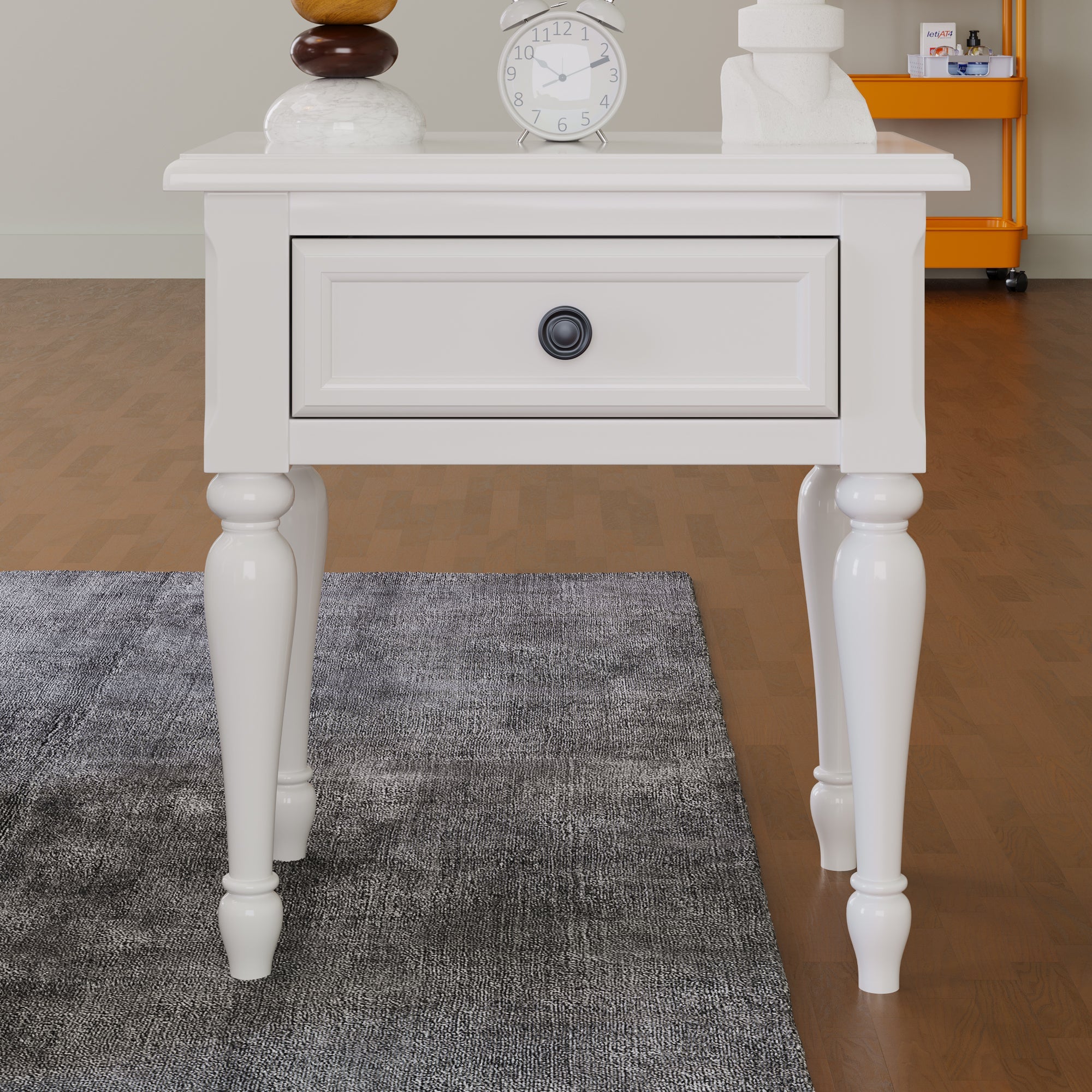 Solid Wood One-Drawer Nightstand for Nursery, Kid's Room, Bedroom, White