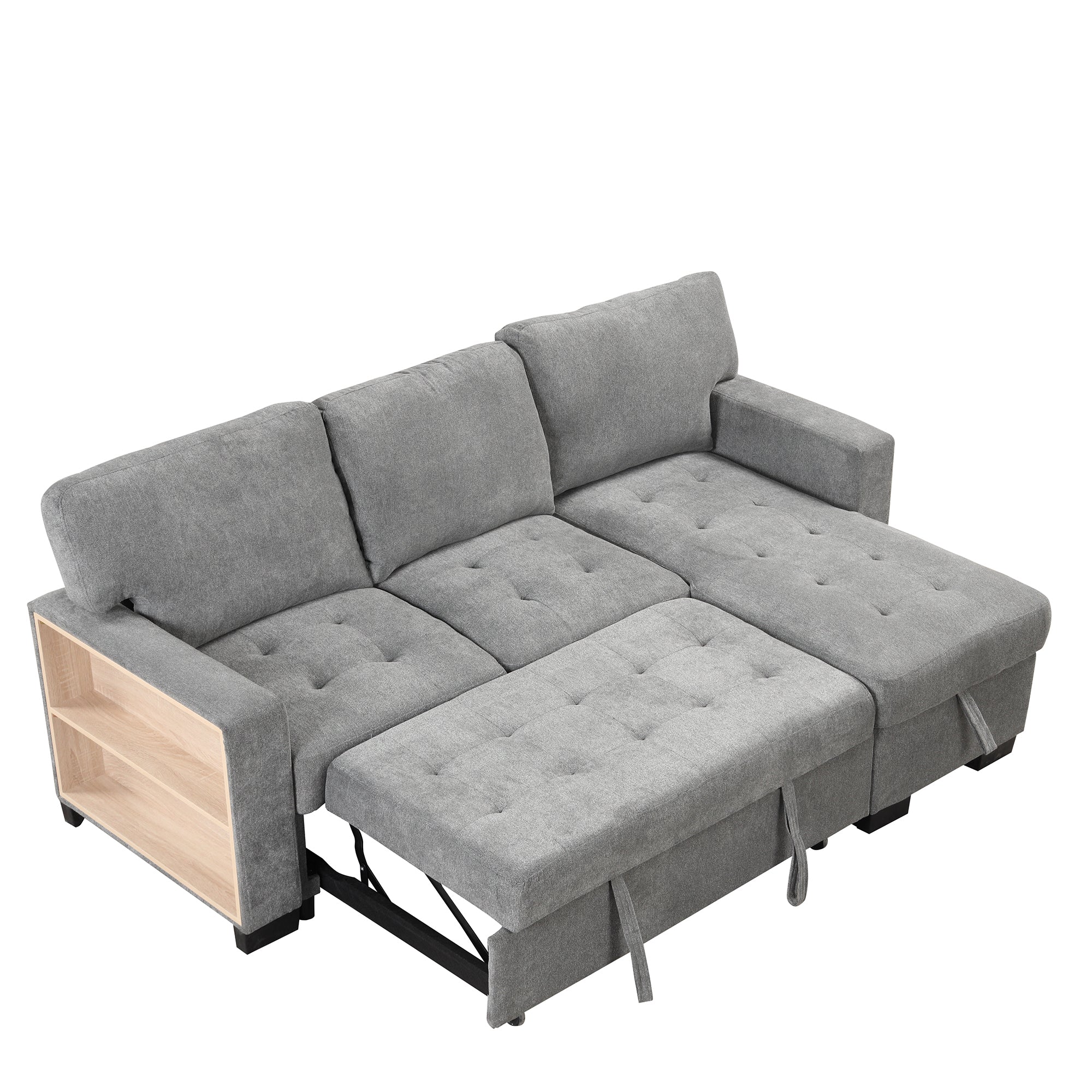 Stylish and Functional Light Chaise Lounge Sectional with Storage Rack, Pull-out Bed, Drop Down Table, and USB Charger | Gray | Ideal Addition to Your Living Space-Sleeper Sectionals-American Furniture Outlet