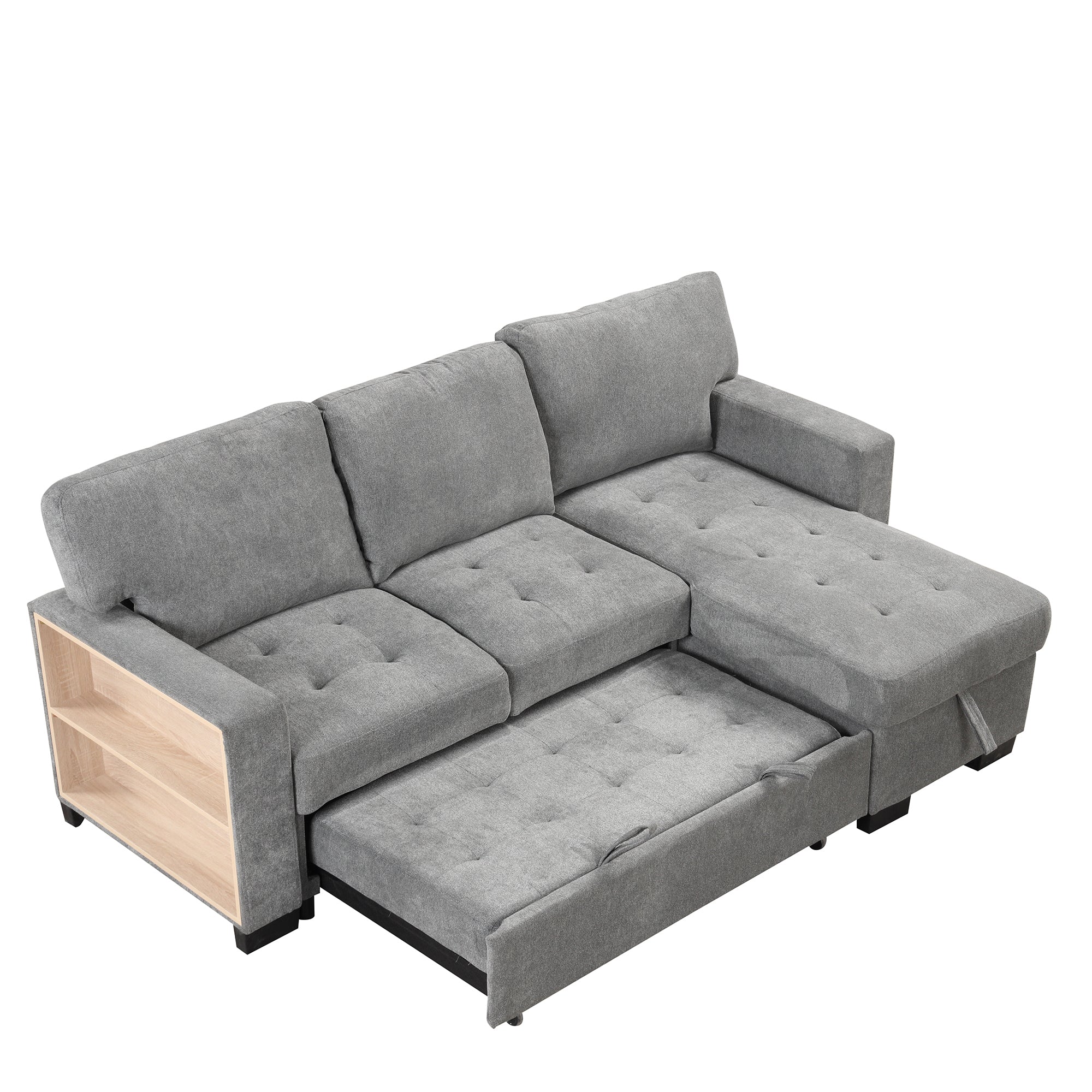 Stylish and Functional Light Chaise Lounge Sectional with Storage Rack, Pull-out Bed, Drop Down Table, and USB Charger | Gray | Ideal Addition to Your Living Space-Sleeper Sectionals-American Furniture Outlet