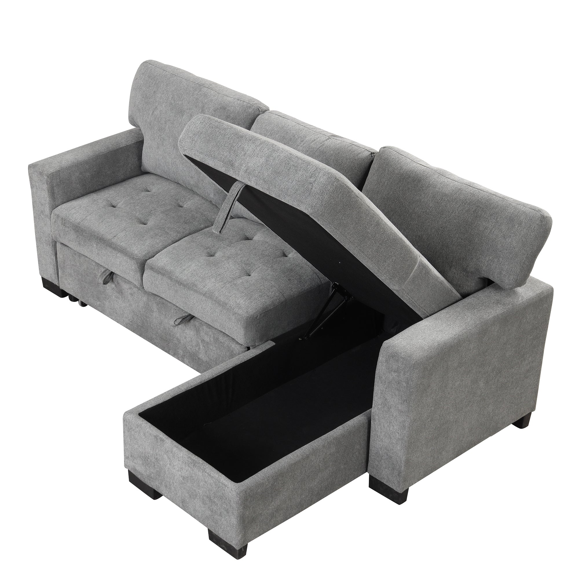 Stylish and Functional Light Chaise Lounge Sectional with Storage Rack, Pull-out Bed, Drop Down Table, and USB Charger | Gray | Ideal Addition to Your Living Space-Sleeper Sectionals-American Furniture Outlet