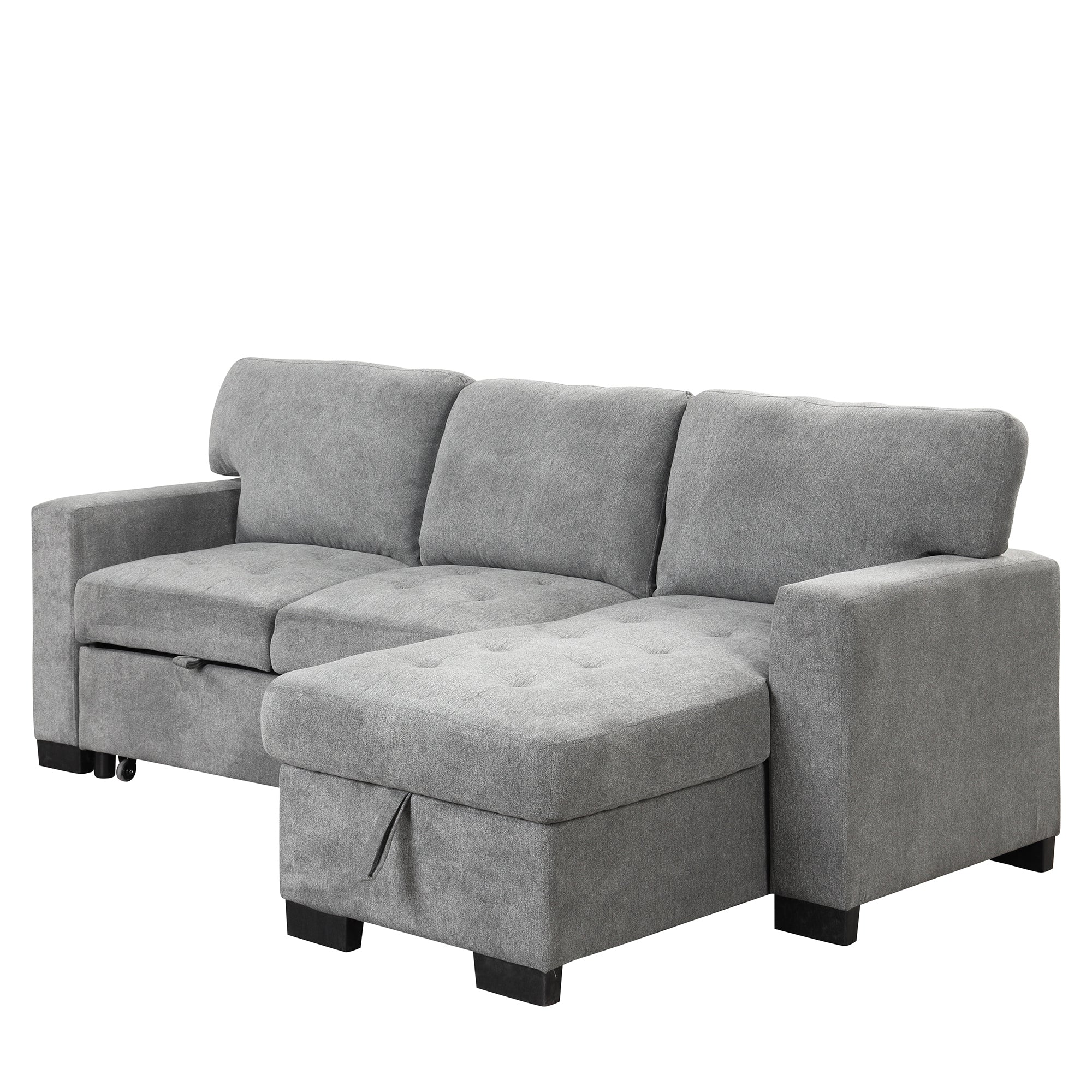 Stylish and Functional Light Chaise Lounge Sectional with Storage Rack, Pull-out Bed, Drop Down Table, and USB Charger | Gray | Ideal Addition to Your Living Space-Sleeper Sectionals-American Furniture Outlet