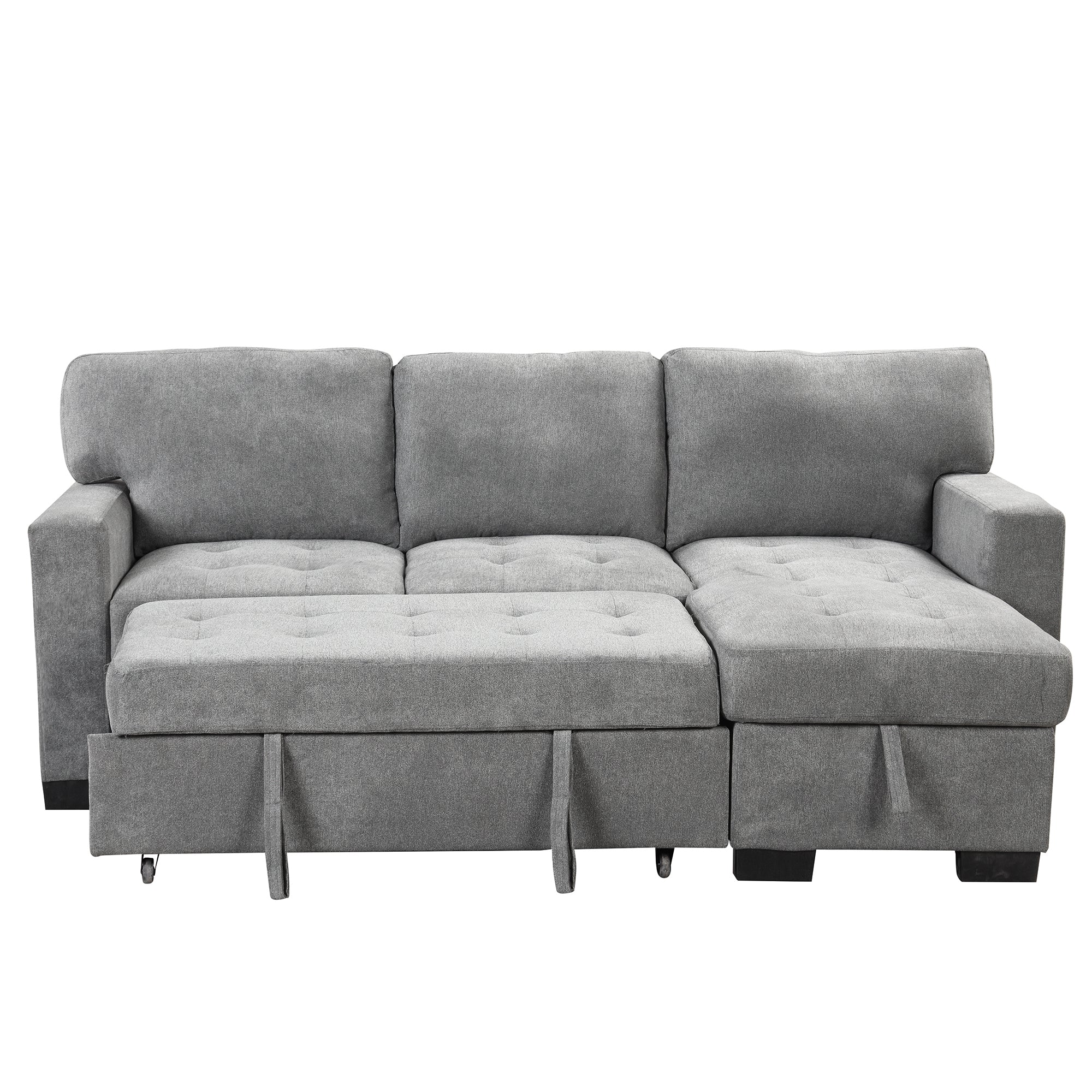 Stylish and Functional Light Chaise Lounge Sectional with Storage Rack, Pull-out Bed, Drop Down Table, and USB Charger | Gray | Ideal Addition to Your Living Space-Sleeper Sectionals-American Furniture Outlet