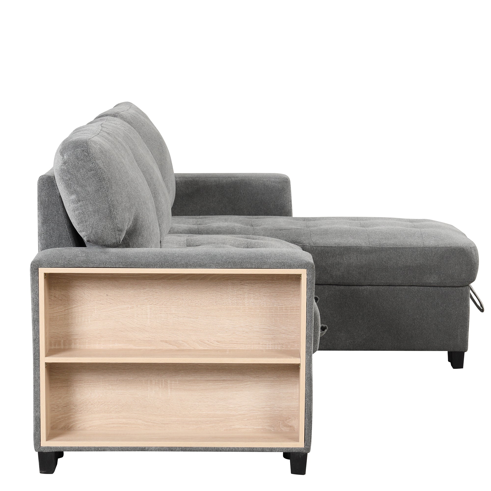 Stylish and Functional Light Chaise Lounge Sectional with Storage Rack, Pull-out Bed, Drop Down Table, and USB Charger | Gray | Ideal Addition to Your Living Space-Sleeper Sectionals-American Furniture Outlet