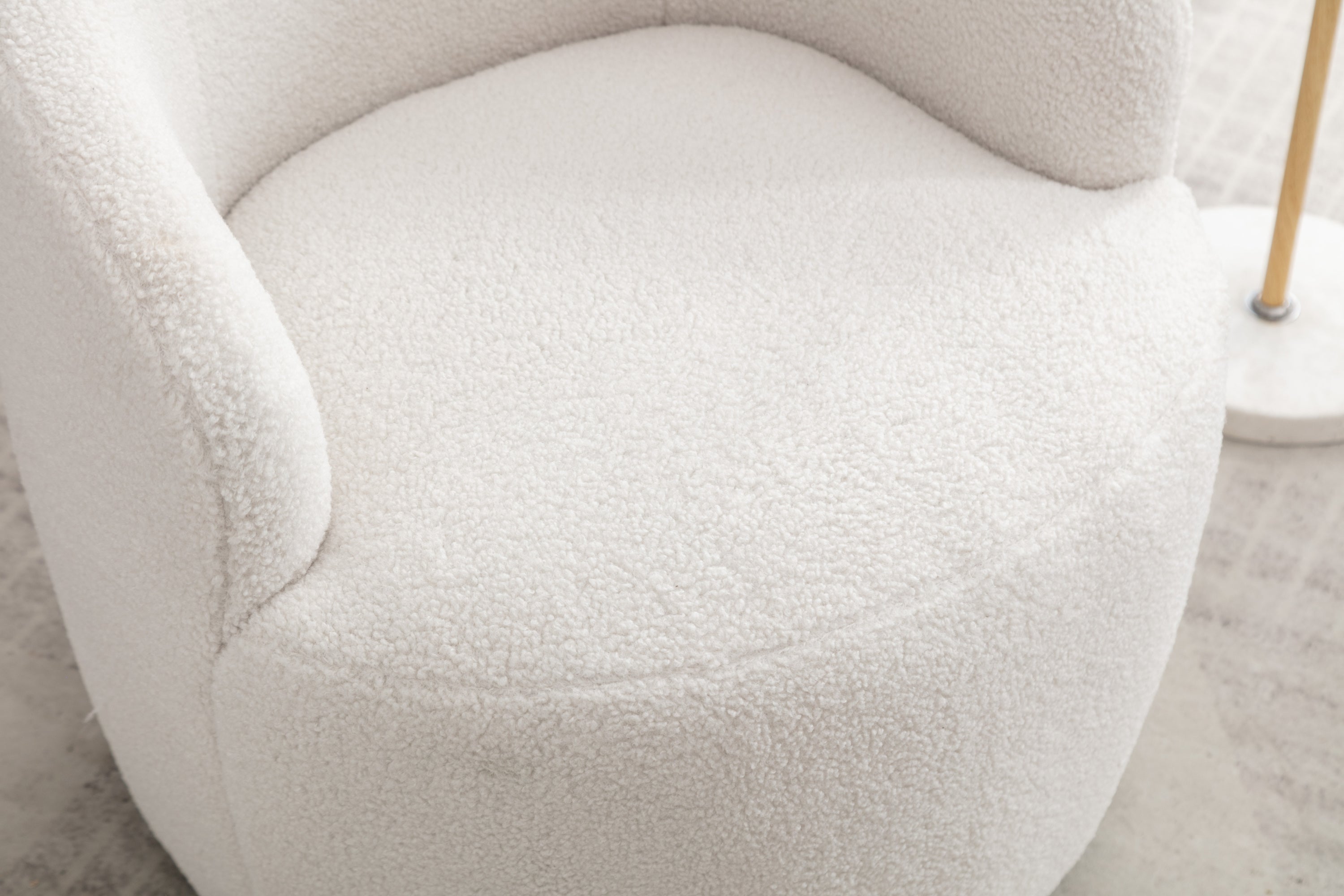 Teddy Fabric Swivel Accent Armchair with Black Powder Coating Metal Ring | Ivory White | Stylish & Comfortable