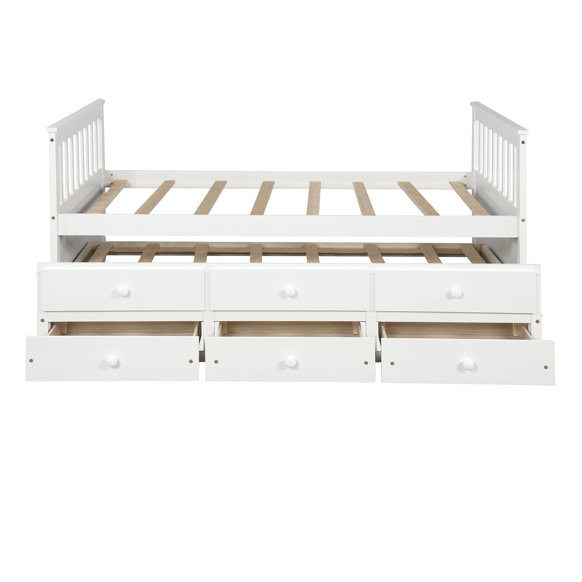 TOPMAX Captain's Bed Twin Daybed with Trundle and Storage Drawers | White Finish | Space-Saving Solution