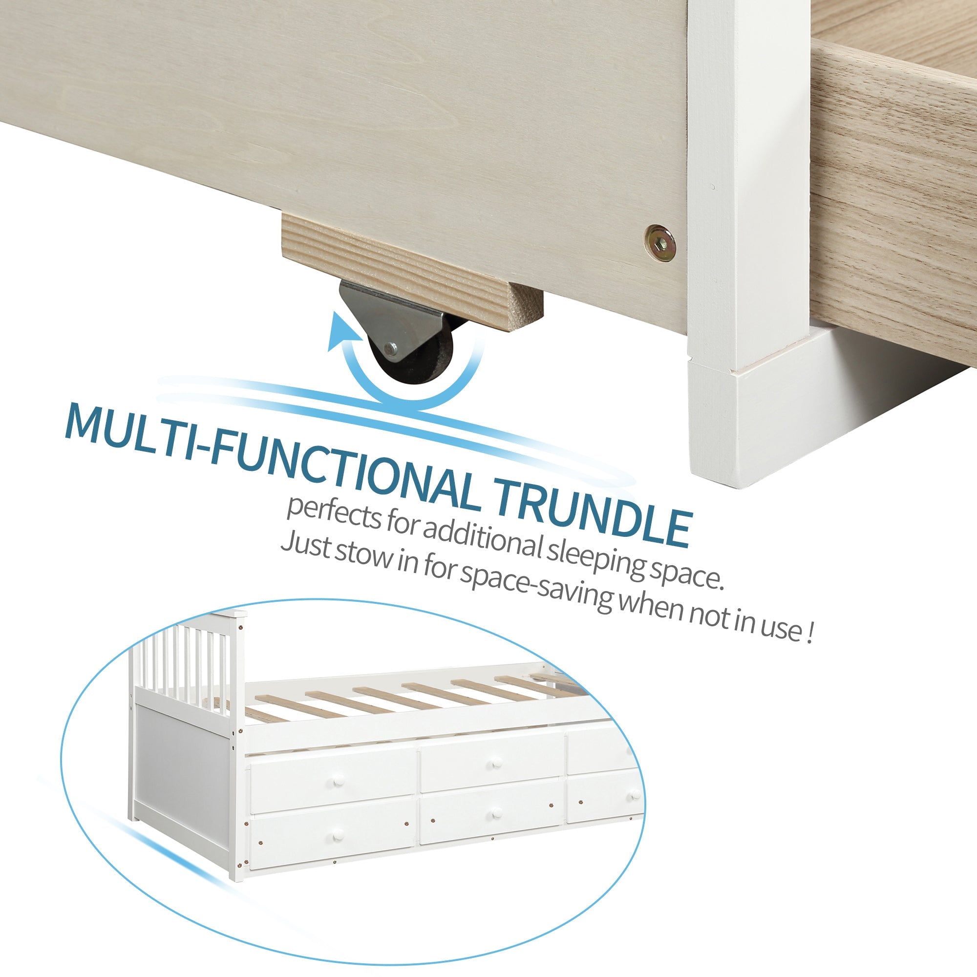 TOPMAX Captain's Bed Twin Daybed with Trundle and Storage Drawers | White Finish | Space-Saving Solution