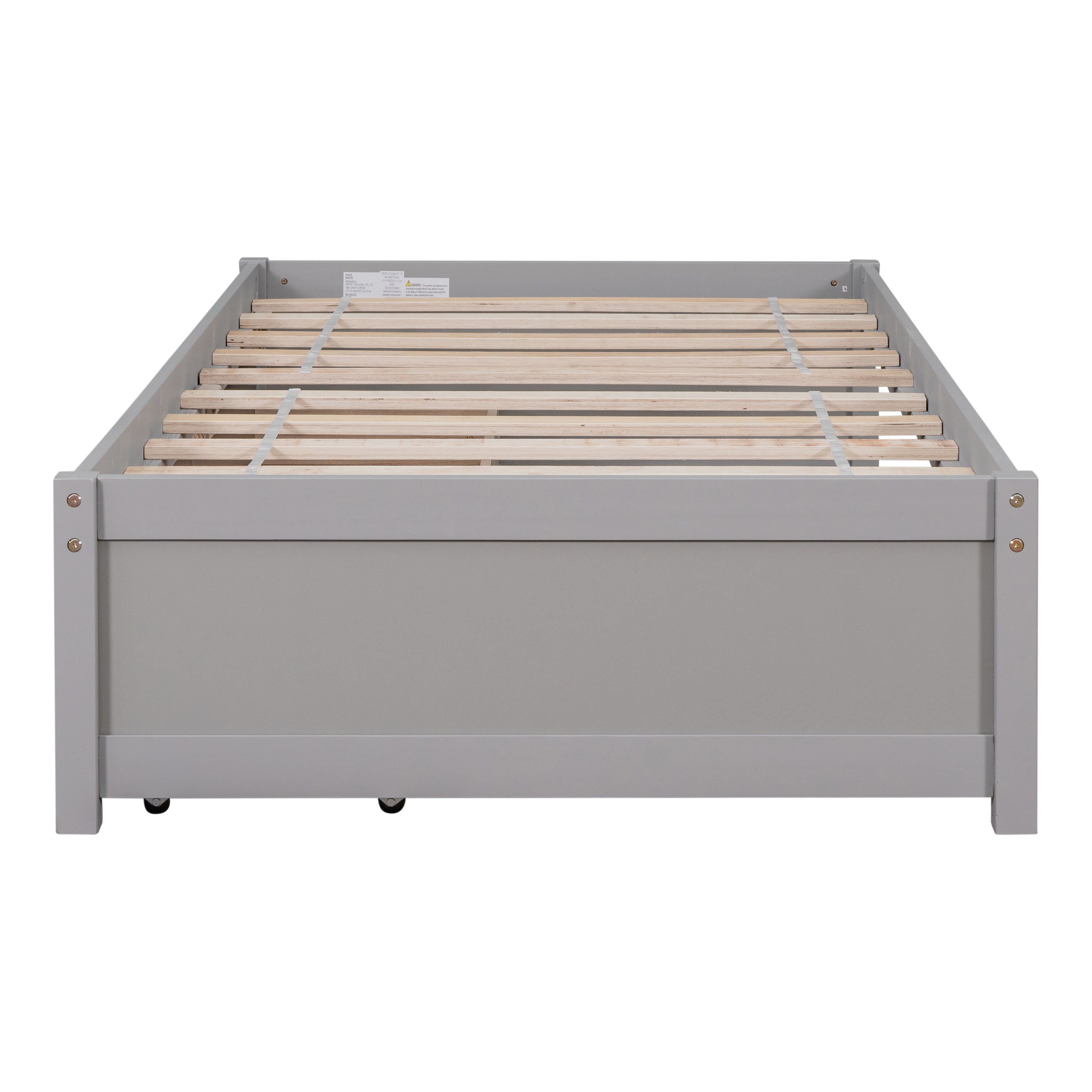 Twin Bed with 2 Drawers | Solid Wood | Grey | No Box Spring Required