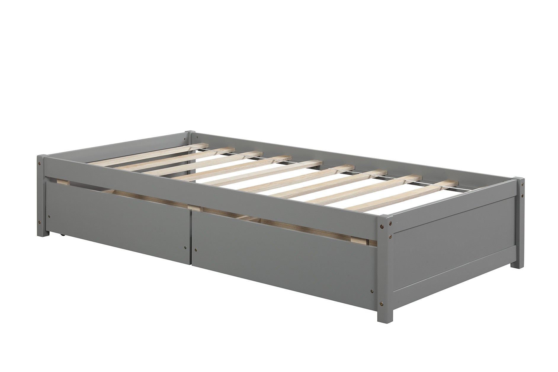 Twin Bed with 2 Drawers | Solid Wood | Grey | No Box Spring Required
