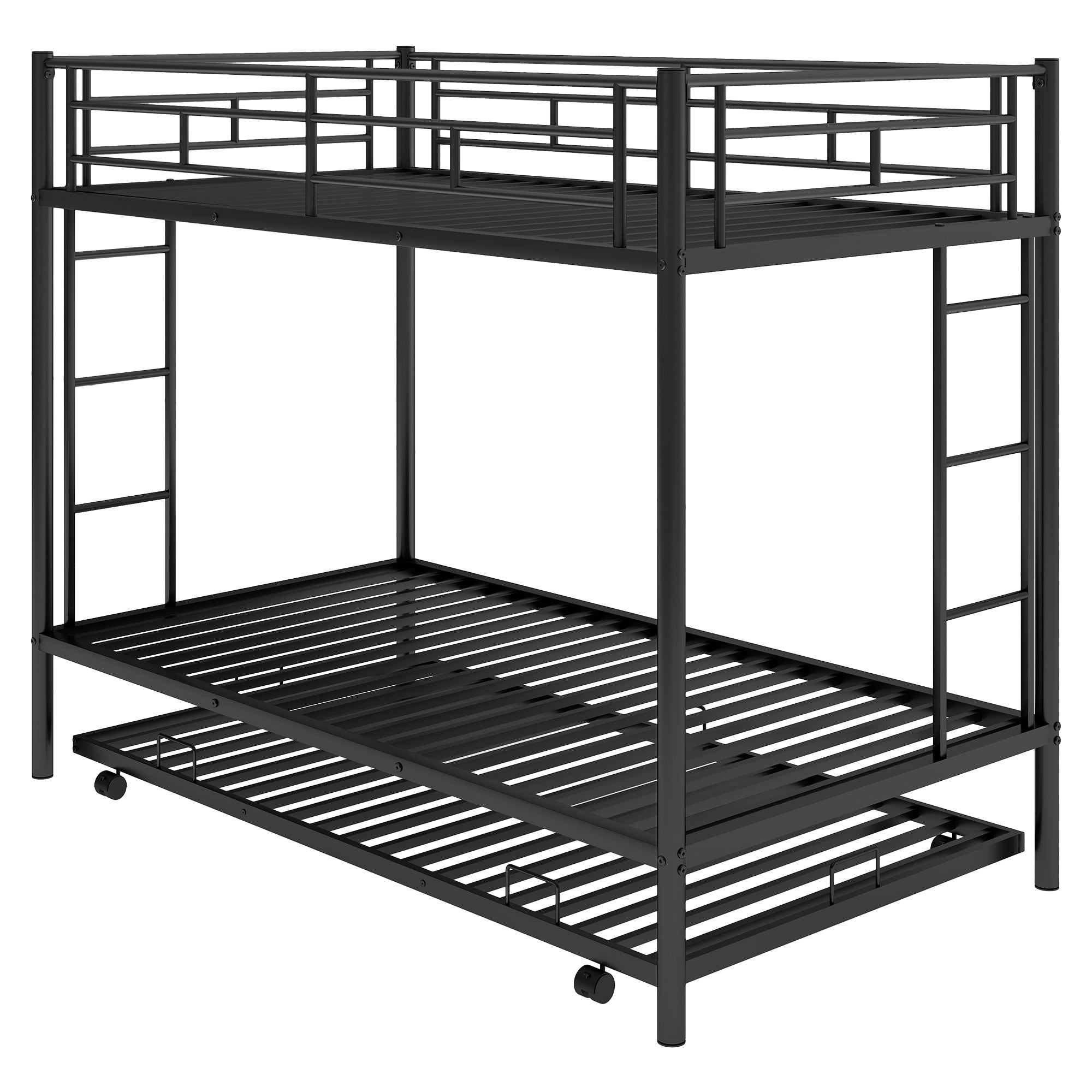 Twin over Twin Bunk Bed with Trundle | Space-Saving Solution | Sturdy Construction | Black Finish