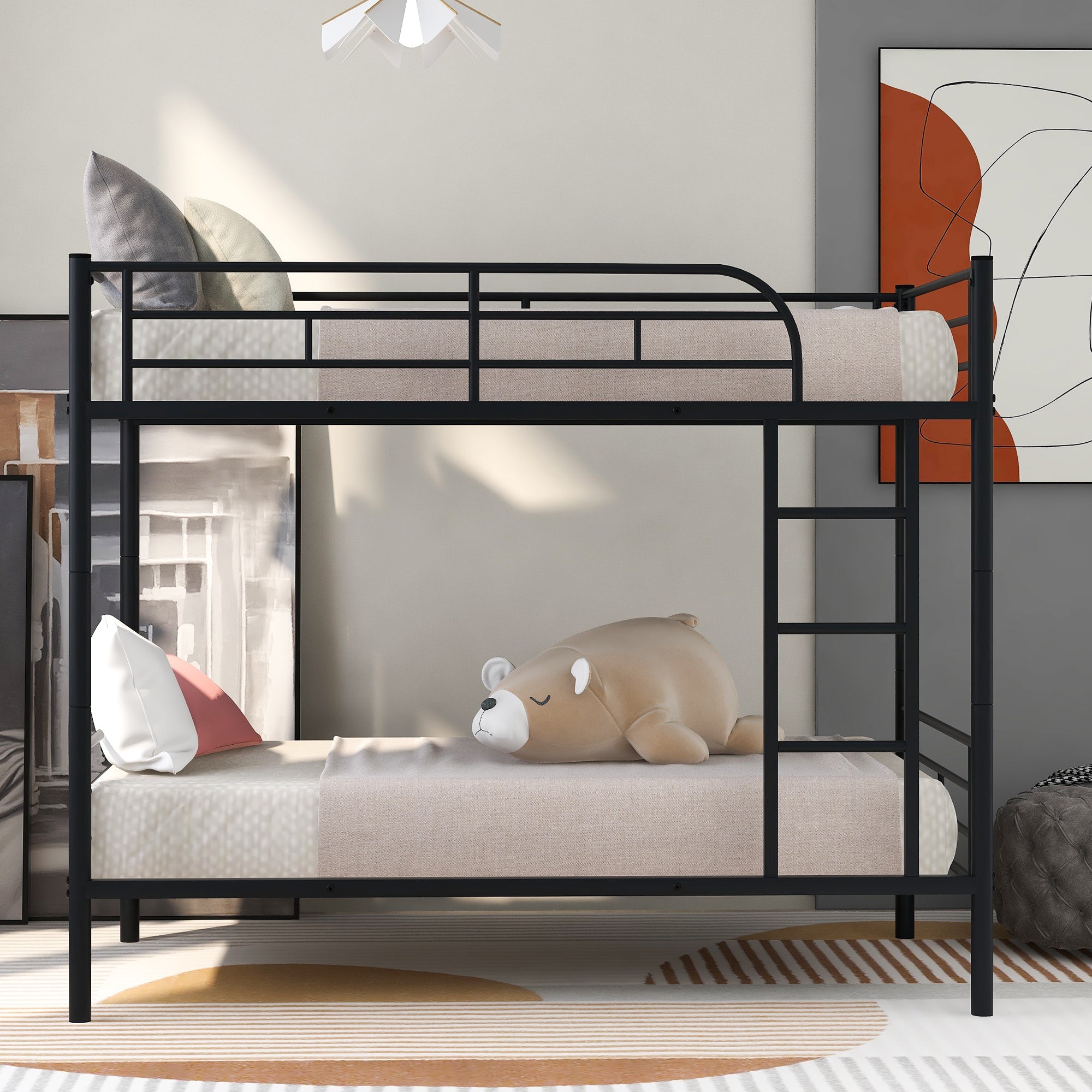 Twin Over Twin Metal Bunk Bed | Space-Saving | Sturdy Construction | Black Finish