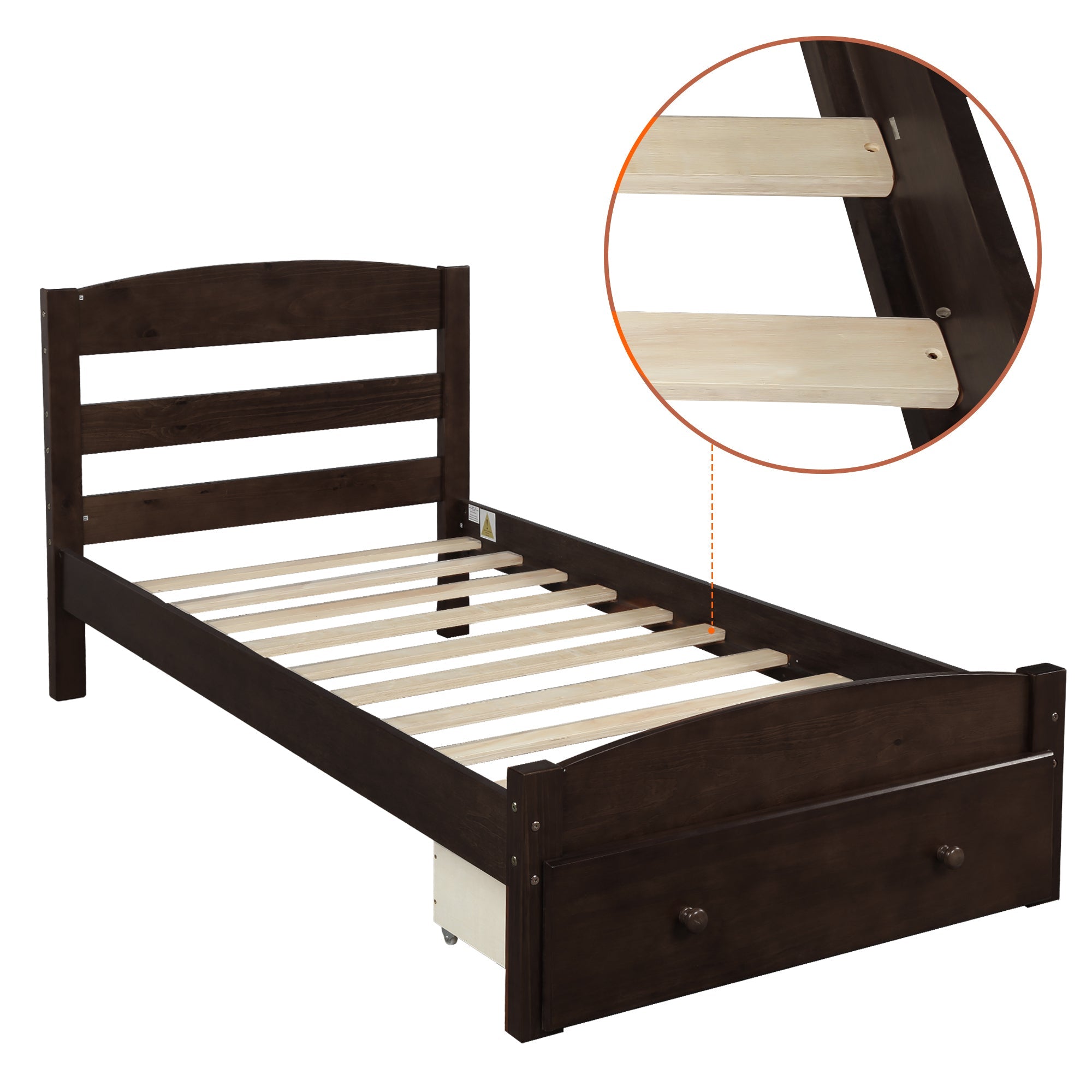 Twin Platform Bed - Storage Drawer, Espresso