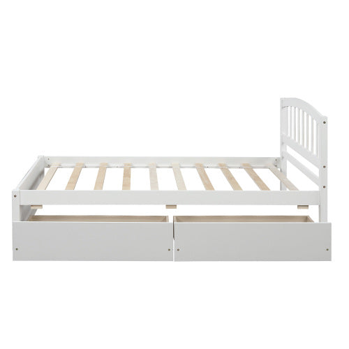 Twin Platform Storage Bed with Two Drawers and Headboard | White Wood Bed Frame | Space-Saving Solution