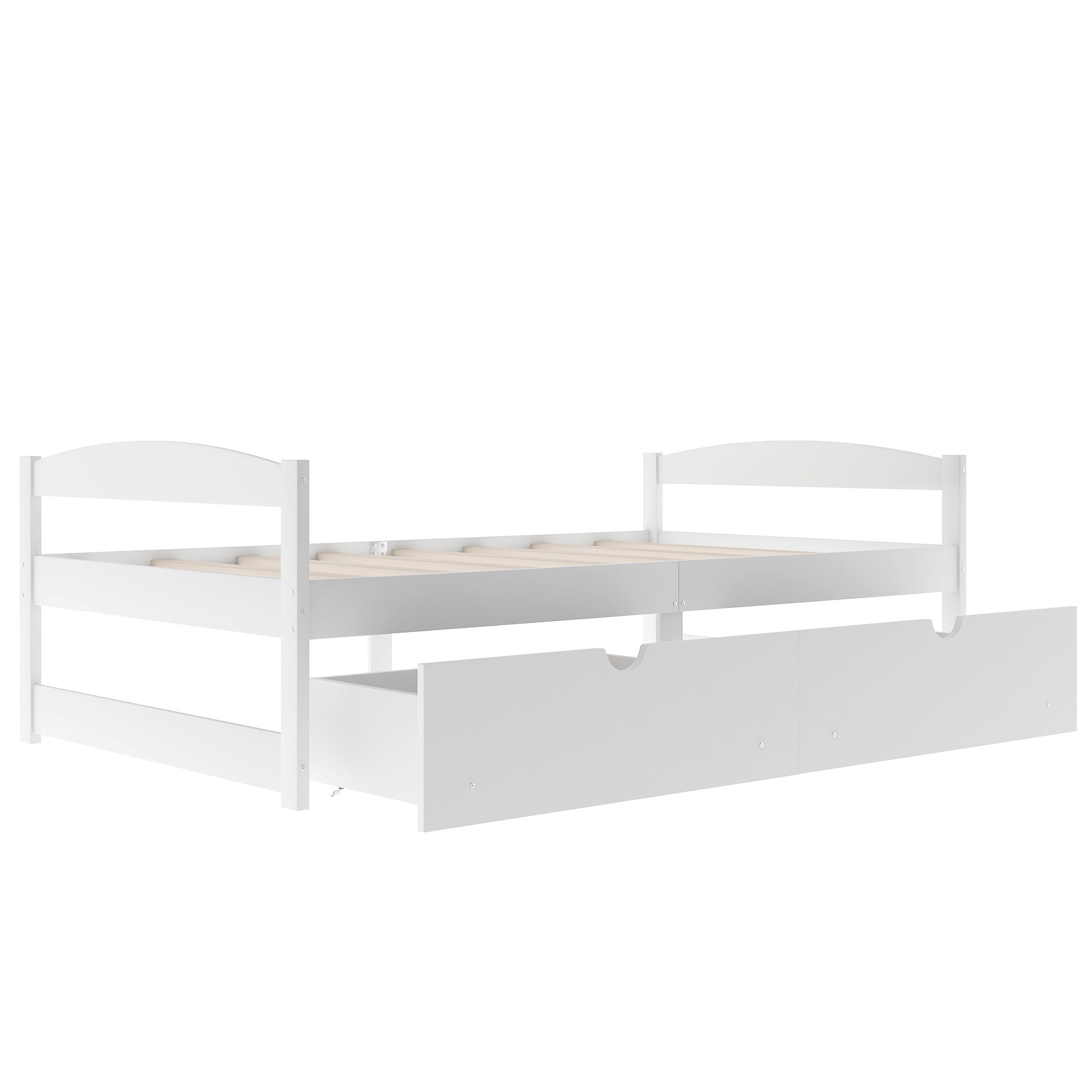 Twin Size Platform Bed with Two Drawers | White Finish | Space-Saving Solution