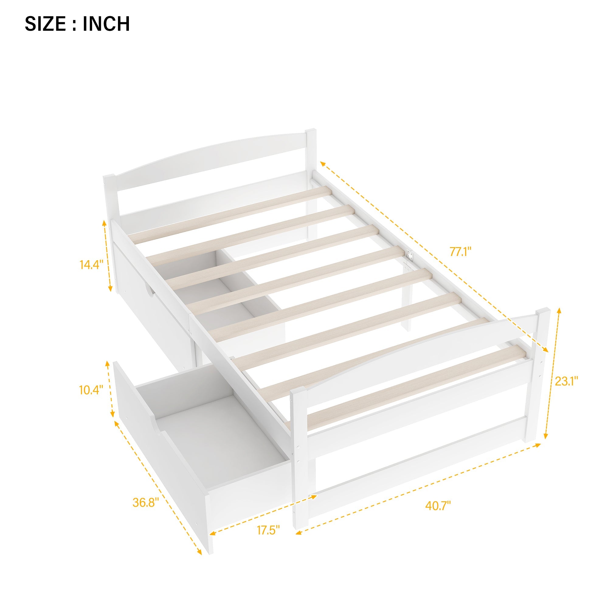 Twin Size Platform Bed with Two Drawers | White Finish | Space-Saving Solution