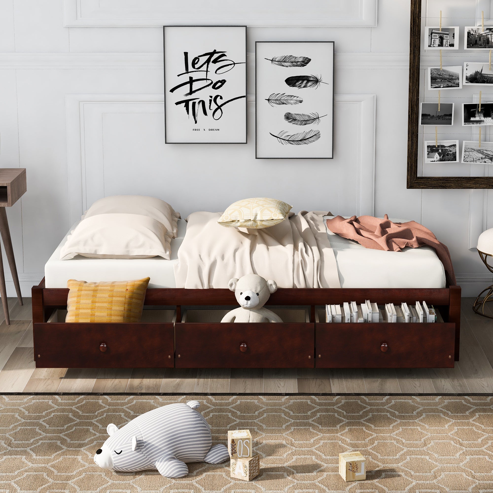 Twin Size Platform Storage Bed with 3 Drawers by Orisfur - Space-Saving Organization Solution