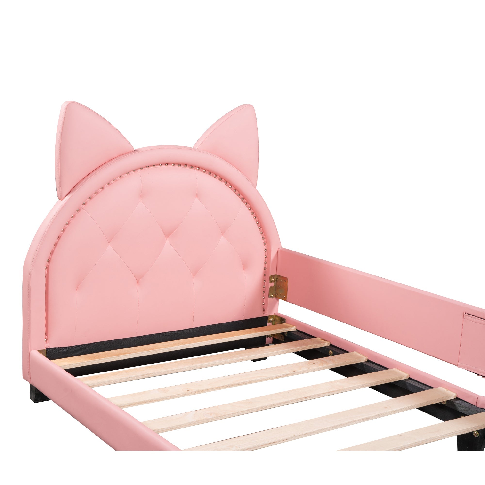 Twin Size Upholstered Daybed with Carton Ears Shaped Headboard | Pink | Stylish & Functional