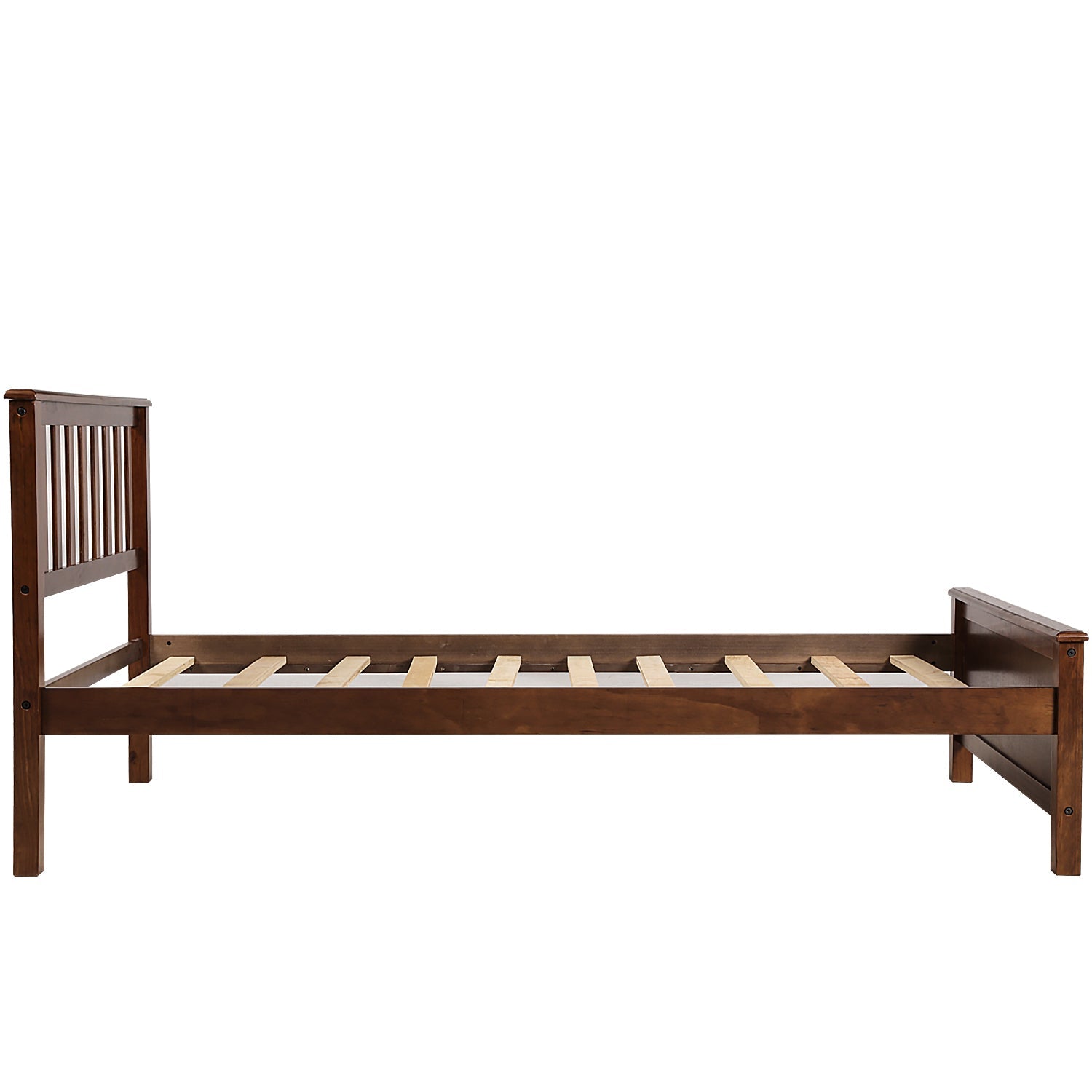 Twin Size Wood Platform Bed with Headboard, Footboard, and Wood Slat Support | Walnut Finish | Sturdy Construction
