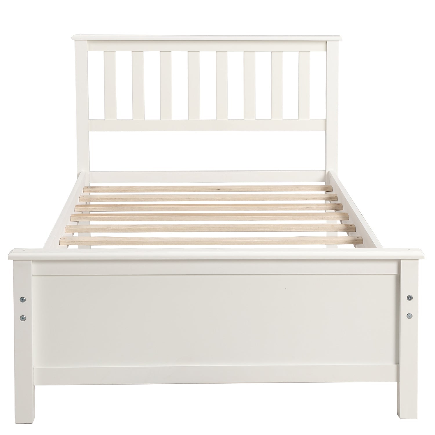 Twin Size Wood Platform Bed with Headboard & Footboard | White | Wood Slat Support | Google Shopping