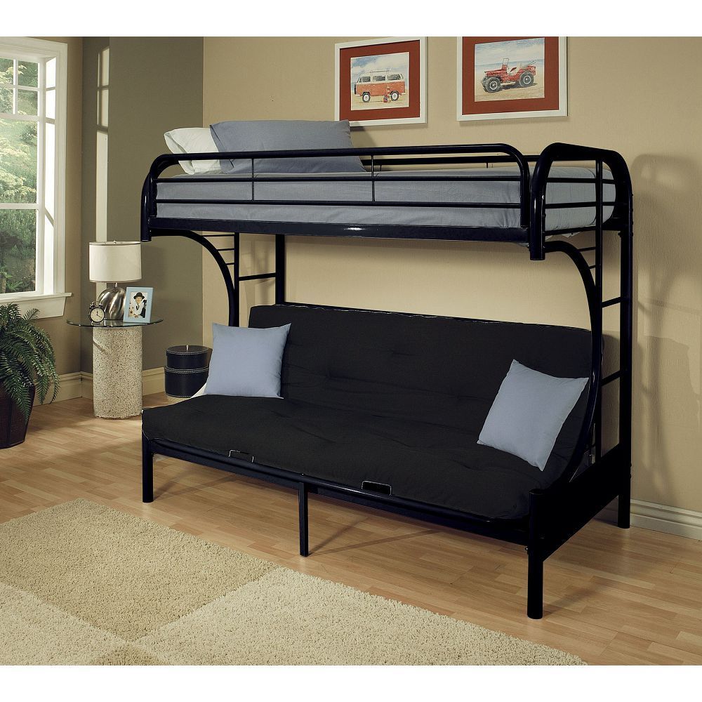 Twin XL over Queen Bunk Bed with Futon - Black Metal Frame