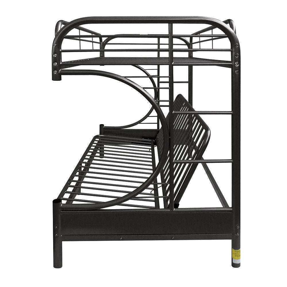 Twin XL over Queen Bunk Bed with Futon - Black Metal Frame