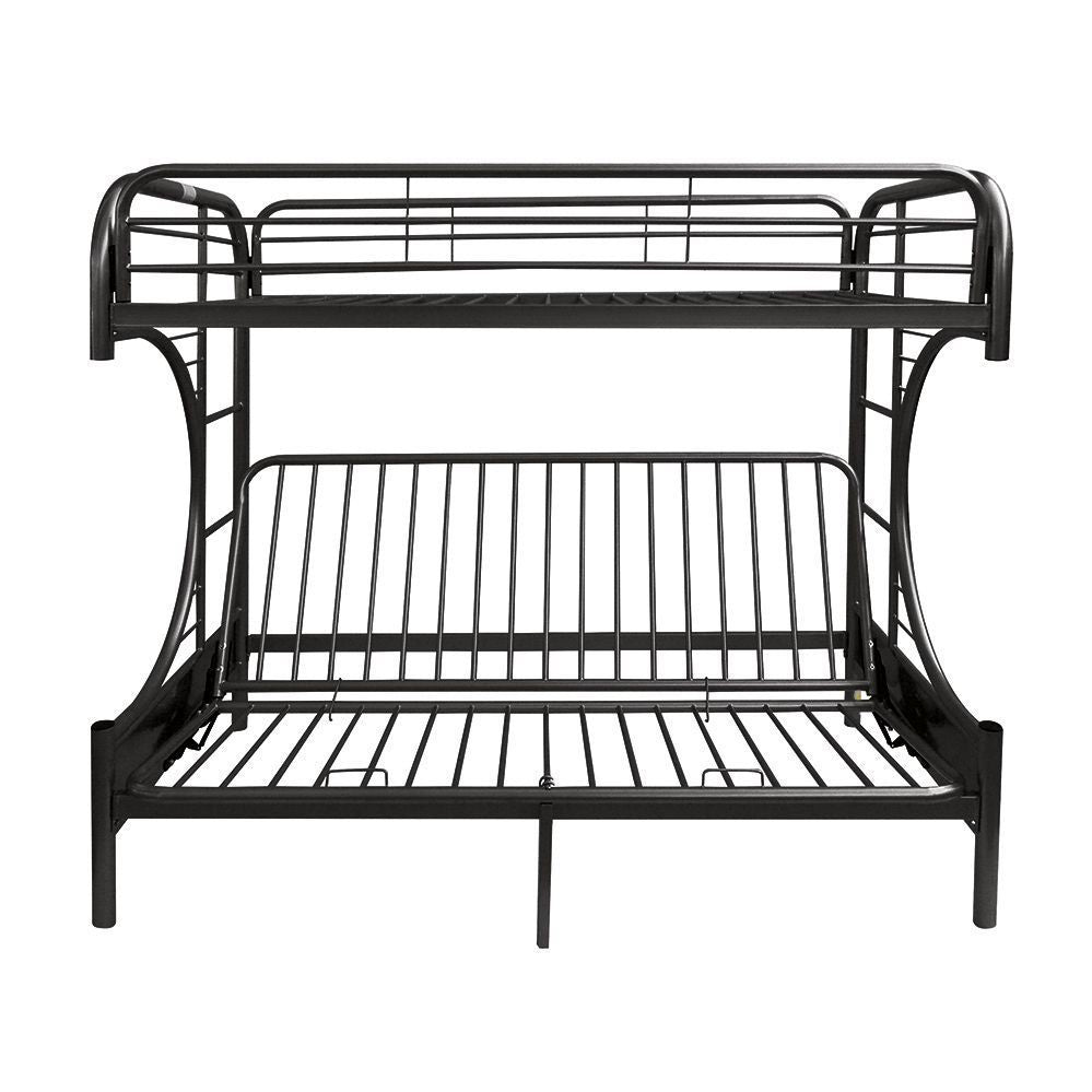 Twin XL over Queen Bunk Bed with Futon - Black Metal Frame