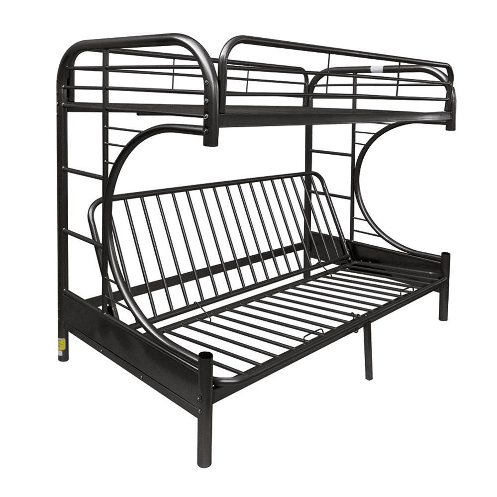 Twin XL over Queen Bunk Bed with Futon - Black Metal Frame