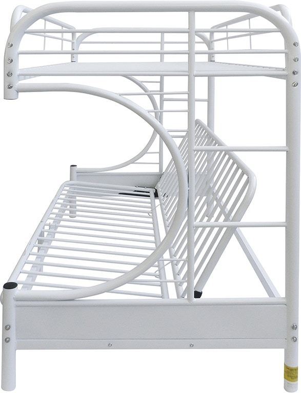 Twin XL Over Queen Futon Bunk Bed | White Metal Frame | Space-Saving Sleep Solution