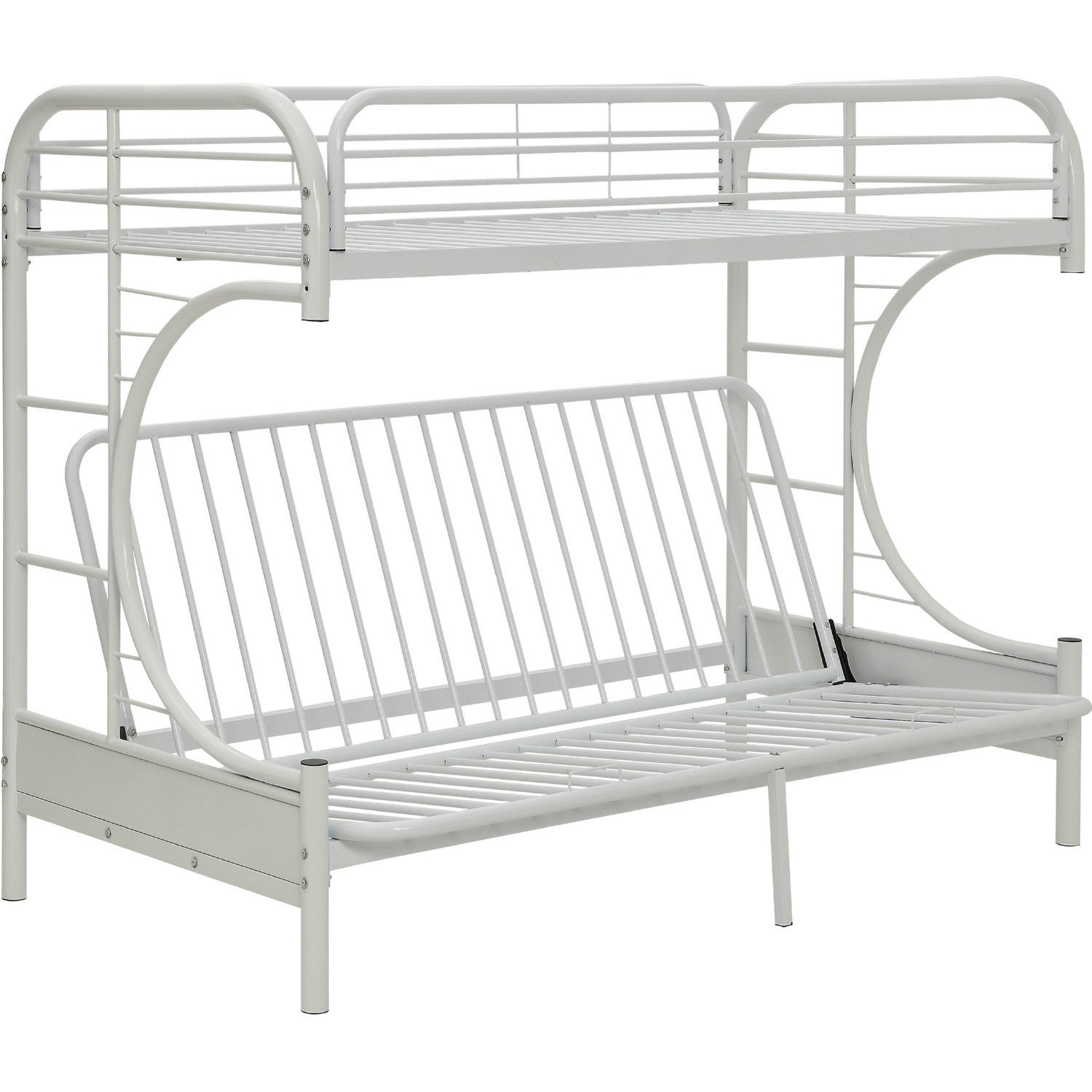 Twin XL Over Queen Futon Bunk Bed | White Metal Frame | Space-Saving Sleep Solution