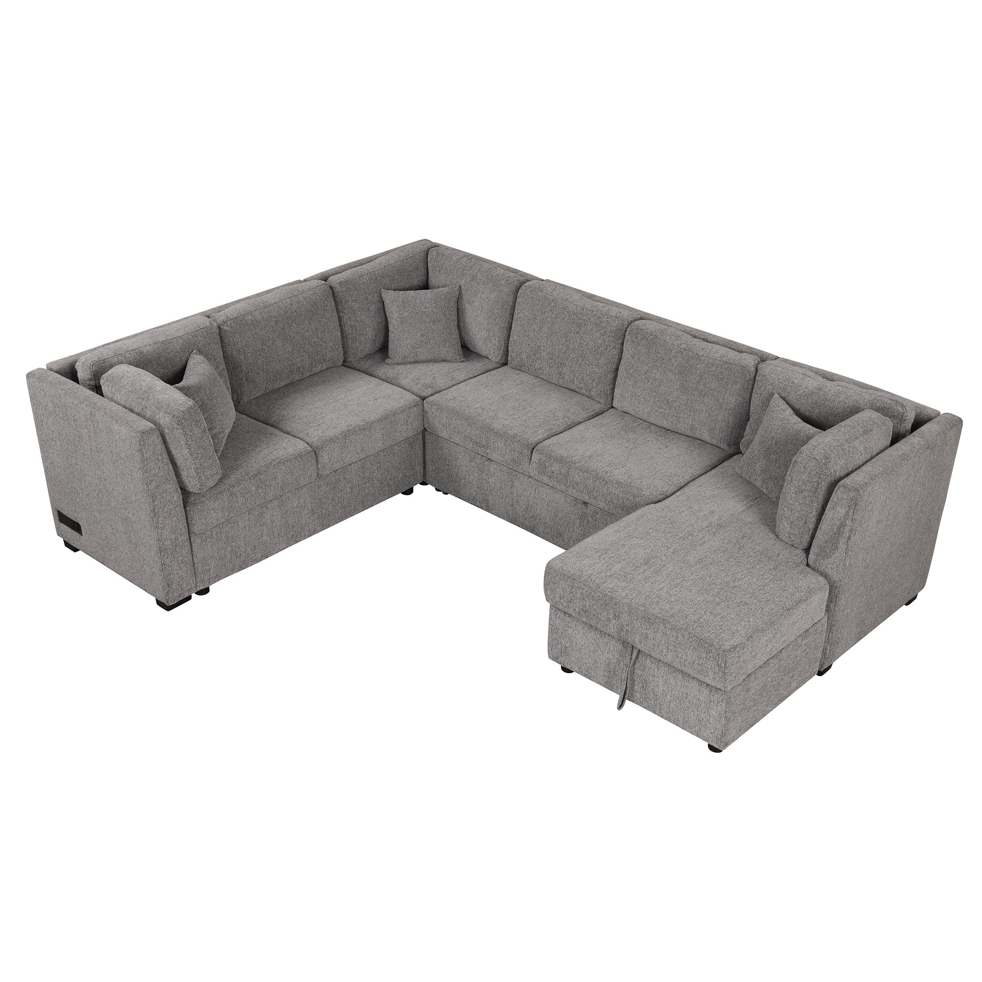 U-Shaped Sectional Sofa Bed w/ Storage Chaise - Light Gray-Stationary Sectionals-American Furniture Outlet