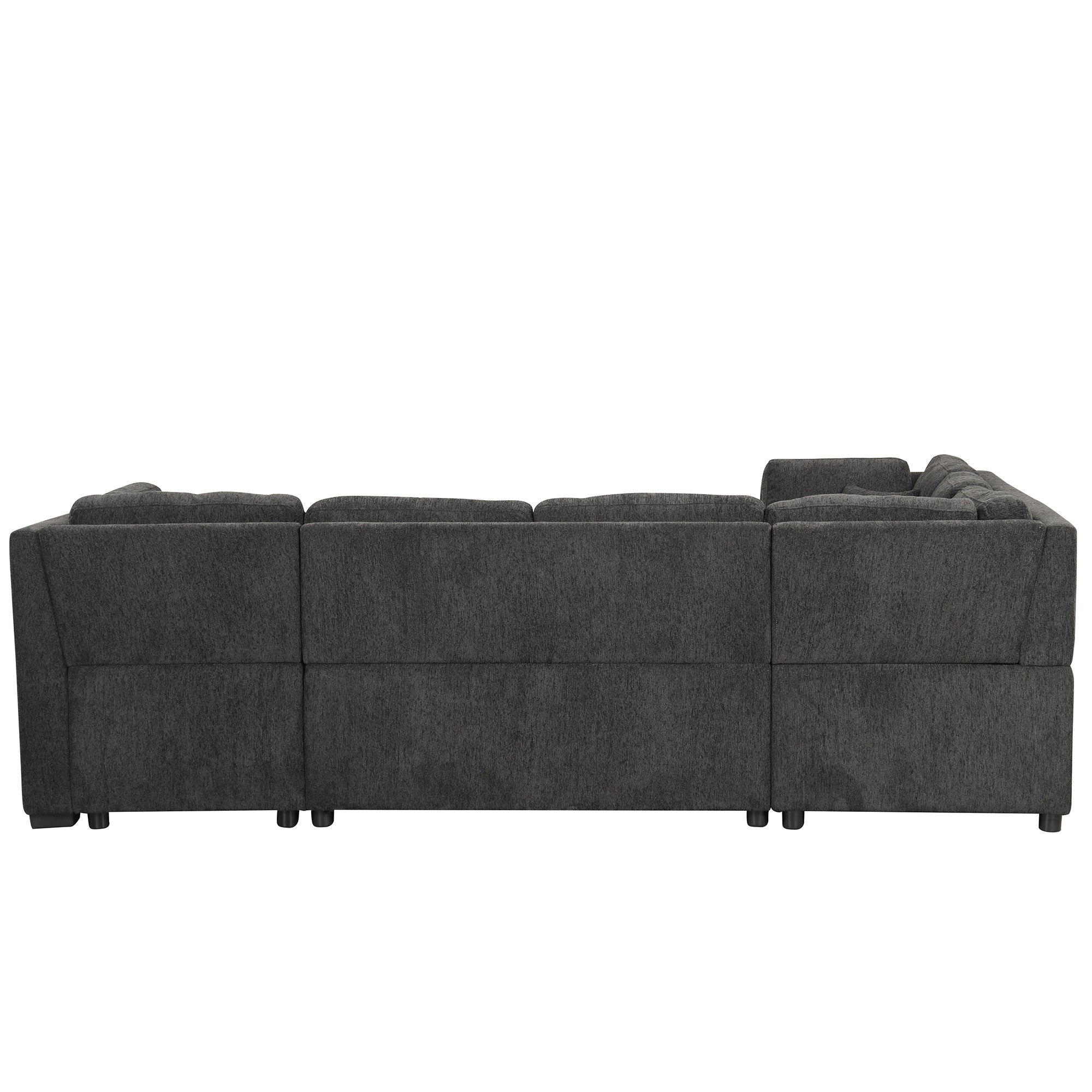 U-Shaped Sectional Sofa Bed w/Storage Chaise, USB & Power Outlets - Black-Stationary Sectionals-American Furniture Outlet