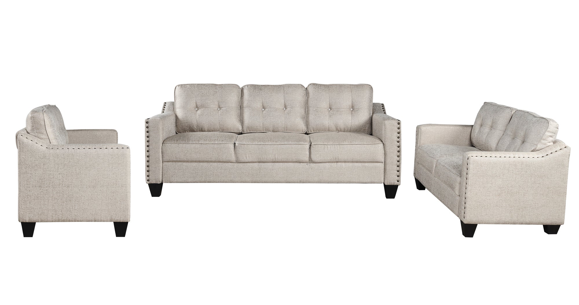 U-Style 3-Piece Living Room Set in Beige: Sofa, Loveseat, Armchair | Stylish and Comfortable Addition to Your Home