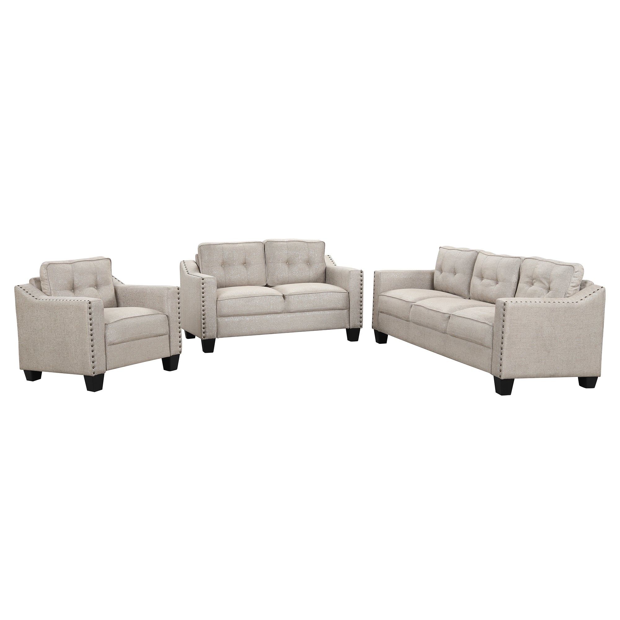 U-Style 3-Piece Living Room Set in Beige: Sofa, Loveseat, Armchair | Stylish and Comfortable Addition to Your Home